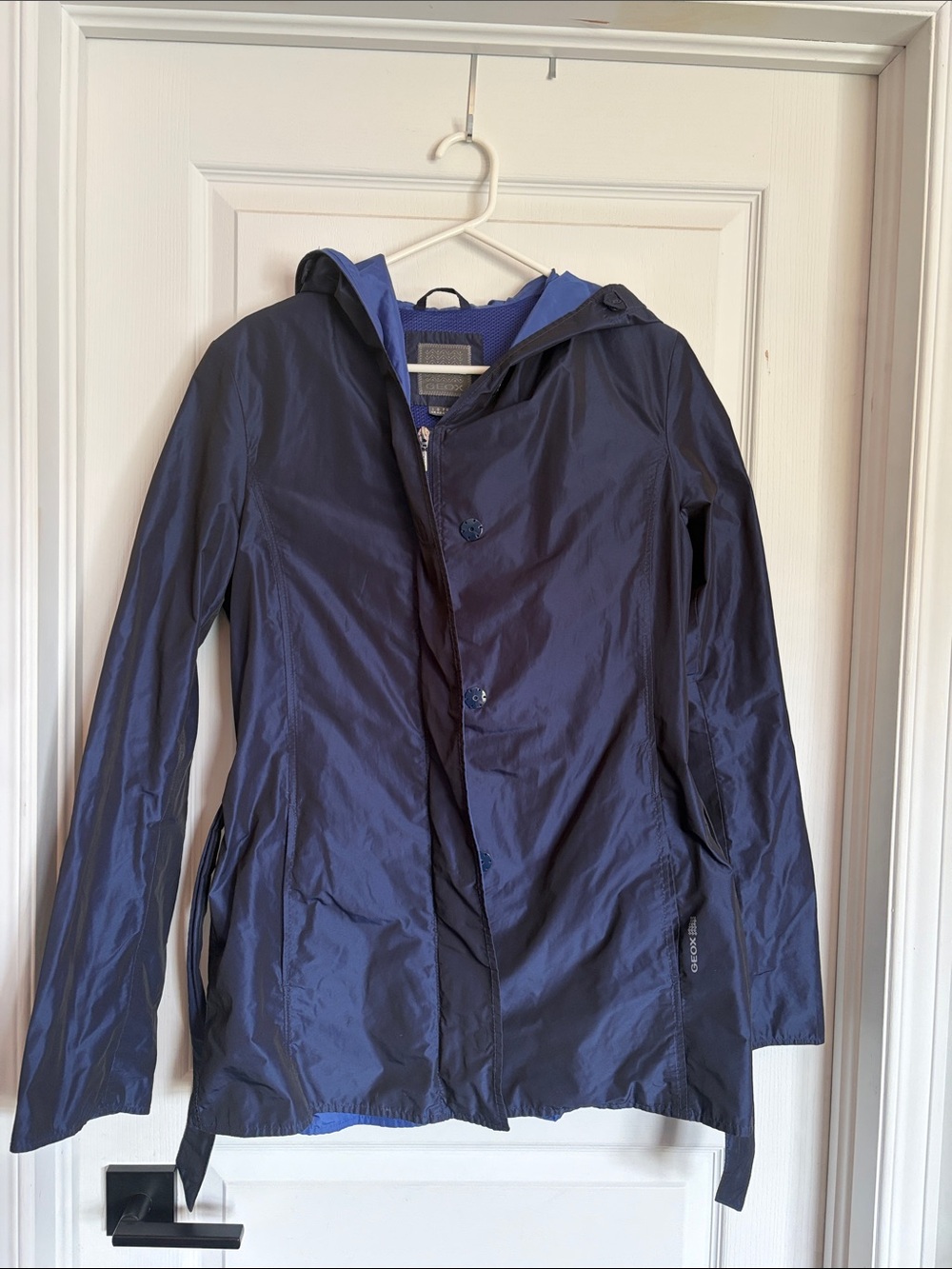 Geox Respira Navy and Blue Hooded Trench/Rain Coat Belted Size 10